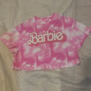 Barbie Crop Top Short Sleeved Tie Dye Tee Pink , Small